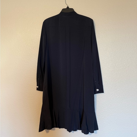 NWT Tory Burch Jane Ruffle Crepe Shirt Dress, Navy Blue, Luxury, size 12 - Picture 9 of 10